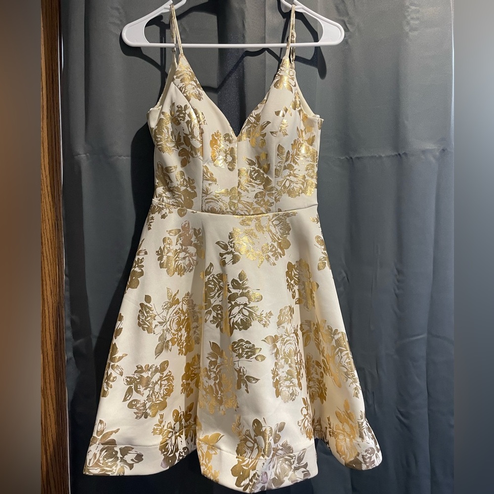Beautiful cream dress with gold glitter floral designs